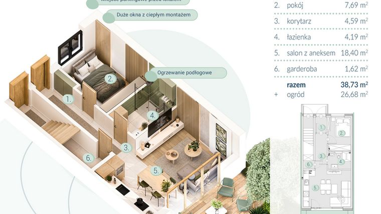 Rzut - Mieszkanie na sprzedaż 2 pokoje o powierzchni 38,73 m² - numer A.4.1 w Enklawa