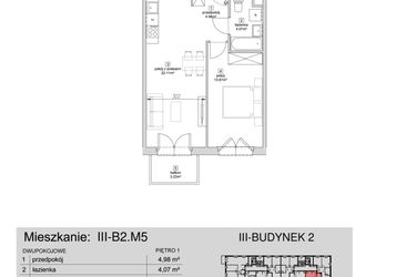 Rzut - Mieszkanie na sprzedaż 2 pokoje o powierzchni 44,83 m² - numer III-B2.M5 w Strefa Cegielnia 3