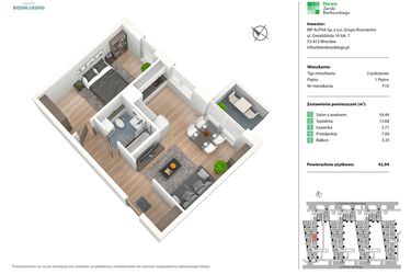 Rzut - Mieszkanie na sprzedaż 2 pokoje o powierzchni 42,94 m² - numer F10 w Nowe Żerniki Bieńkowskiego etap II