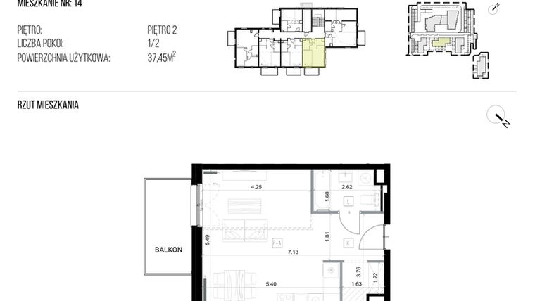 Rzut - Mieszkanie na sprzedaż 1 pokój o powierzchni 37,45 m² - numer 22H/14 w NATURAMA II
