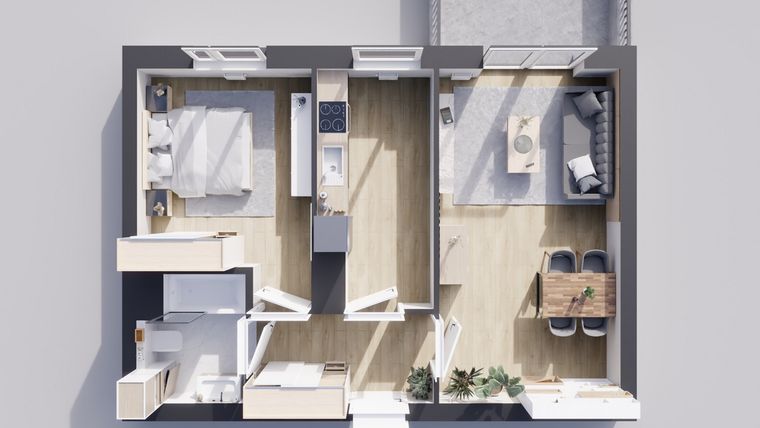 Rzut - Mieszkanie na sprzedaż 2 pokoje o powierzchni 50,22 m² - numer 23/7 w Odrzańskie Bulvary