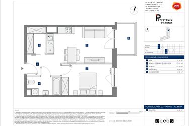 Rzut - Mieszkanie na sprzedaż 2 pokoje o powierzchni 43,97 m² - numer 22 w Przystanek Prądnik