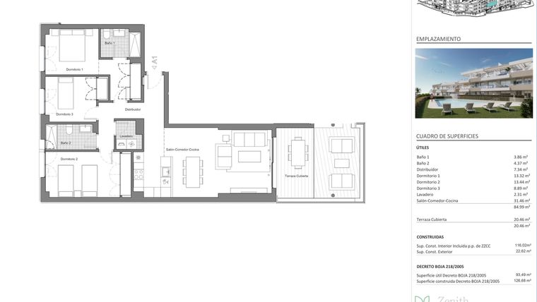 Rzut - Mieszkanie na sprzedaż 2 pokoje o powierzchni 116 m² - numer 2-1-A1 w Zenith Estepona