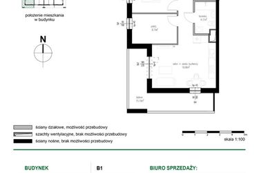 Rzut - Mieszkanie na sprzedaż 3 pokoje o powierzchni 52,03 m² - numer M14 w Wędrowna