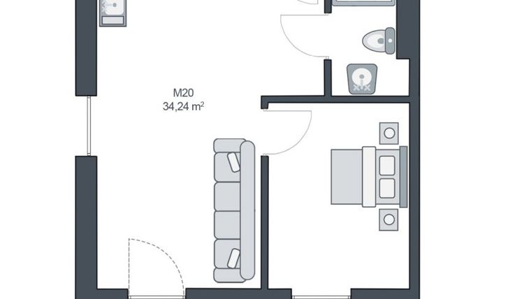 Rzut - Mieszkanie na sprzedaż 2 pokoje o powierzchni 34,24 m² - numer M20 w TARASY GĄSKI