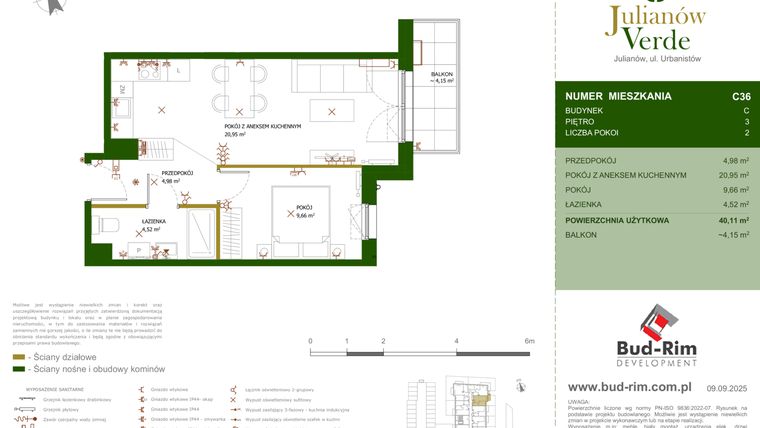 Rzut - Mieszkanie na sprzedaż 2 pokoje o powierzchni 40,11 m² - numer 36 w Julianów Verde