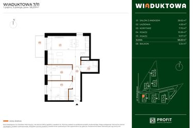 Rzut - Mieszkanie na sprzedaż 3 pokoje o powierzchni 58,01 m² - numer 7.11 w Wiaduktowa