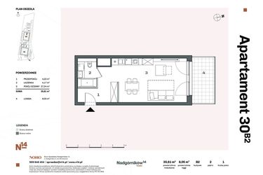 Rzut - Mieszkanie na sprzedaż 1 pokój o powierzchni 35,79 m² - numer B2.30 w Nadgórników 14