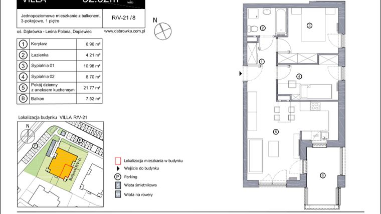 Rzut - Mieszkanie na sprzedaż 3 pokoje o powierzchni 52,52 m² - numer R_V-21_8 w os. Dąbrówka – Leśna Polana