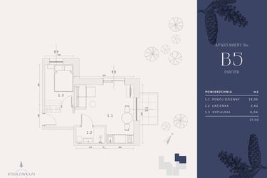 Rzut - Mieszkanie na sprzedaż 3 pokoje o powierzchni 27,02 m² - numer B5 w Rysulówka 70