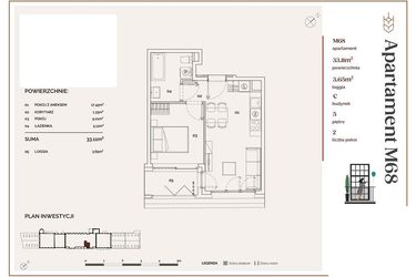 Rzut - Mieszkanie na sprzedaż 2 pokoje o powierzchni 33,11 m² - numer C.68 w Młyny Mogilska