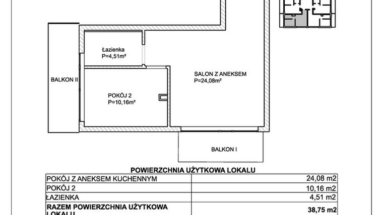Rzut - Mieszkanie na sprzedaż 2 pokoje o powierzchni 38,75 m² - numer M4 w SUNDAY Resort Ustronie Morskie II