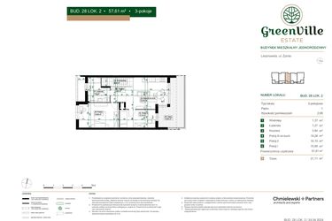 Rzut - Mieszkanie na sprzedaż 3 pokoje o powierzchni 57,61 m² - numer 28.2 w Green Ville