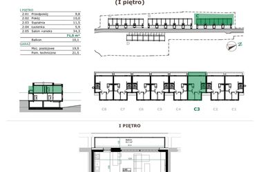 Rzut - Mieszkanie na sprzedaż 4 pokoje o powierzchni 71,5 m² - numer C.3.2 w Dębowe Zacisze
