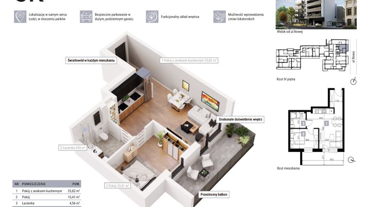Rzut - Mieszkanie na sprzedaż 2 pokoje o powierzchni 40,79 m² - numer M49 w JR Nowa