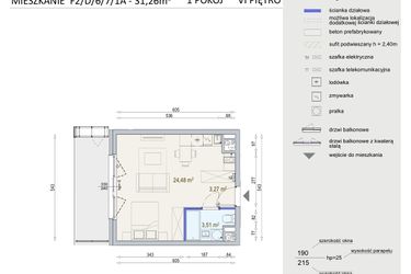 Rzut - Mieszkanie na sprzedaż 1 pokój o powierzchni 31,26 m² - numer D/6/7/1A w Modern Mokotów bud. F1 i F2