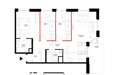 Rzut - Mieszkanie na sprzedaż 4 pokoje o powierzchni 78,96 m² - numer E.7.6 w INSPIRE ETAP IV – bud. E