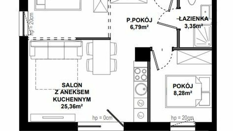 Rzut - Mieszkanie na sprzedaż 2 pokoje o powierzchni 44,77 m² - numer C.7 w Apartamenty Bałtyk