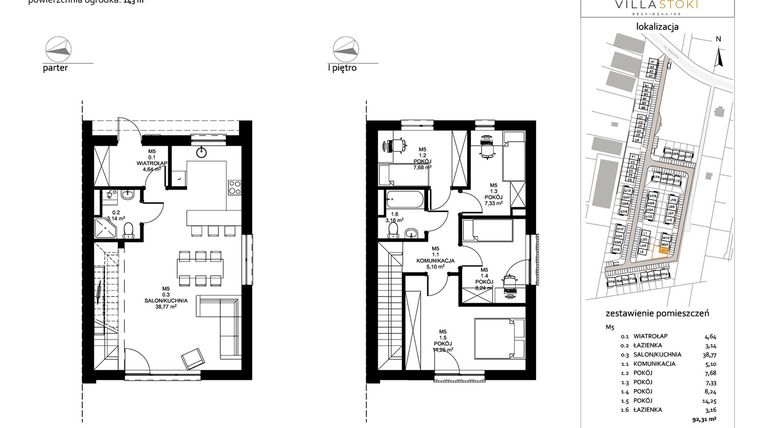 Rzut - Dom na sprzedaż 5 pokoi o powierzchni 92,31 m² - numer M5 w Villa Stoki (domy)