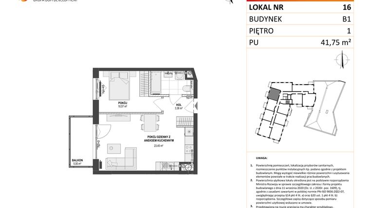 Rzut - Mieszkanie na sprzedaż 2 pokoje o powierzchni 41,75 m² - numer 16 w Leśna Góra