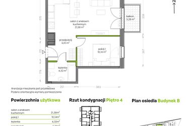 Rzut - Mieszkanie na sprzedaż 2 pokoje o powierzchni 40,94 m² - numer B/4/56 w Niepołomicka Vita