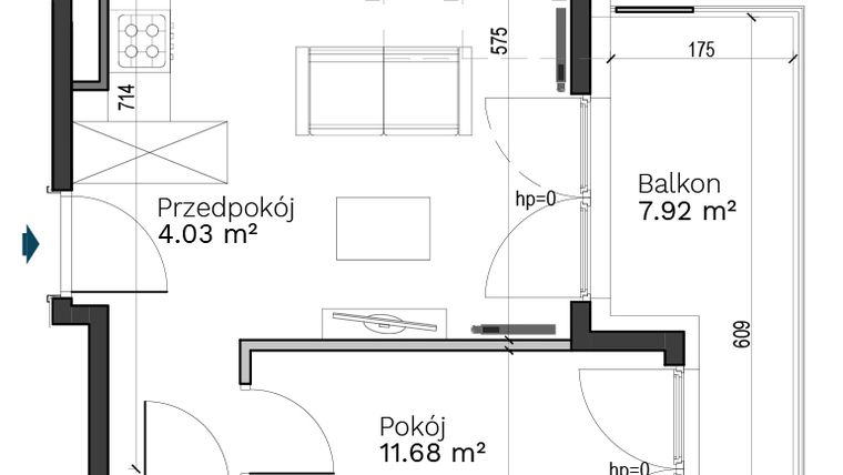 Rzut - Mieszkanie na sprzedaż 2 pokoje o powierzchni 42,41 m² - numer C-13 w Destino