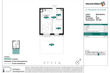 Rzut - Mieszkanie na sprzedaż 2 pokoje o powierzchni 38,59 m² - numer B29 w Milczańska 18