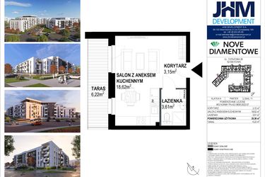 Rzut - Mieszkanie na sprzedaż 1 pokój o powierzchni 25,67 m² - numer 11 w Nove Diamentowe