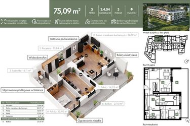 Rzut - Mieszkanie na sprzedaż 3 pokoje o powierzchni 75,09 m² - numer 02_04_04 w Ziębicka 30