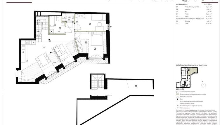 Rzut - Mieszkanie na sprzedaż 3 pokoje o powierzchni 71,69 m² - numer F.4.2 w Nowa Stawowa