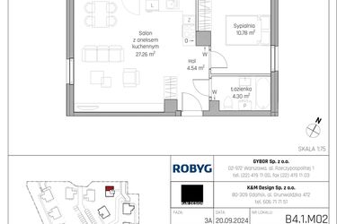 Rzut - Mieszkanie na sprzedaż 2 pokoje o powierzchni 46,88 m² - numer B4.1M02 w ROSA Residence etap II