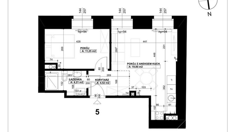 Rzut - Mieszkanie na sprzedaż 2 pokoje o powierzchni 39,78 m² - numer 5 w Święty Marcin 65