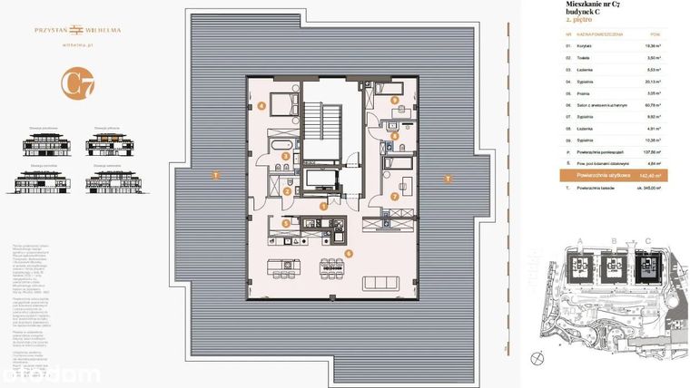 Rzut - Mieszkanie na sprzedaż 4 pokoje o powierzchni 142,4 m² - numer C7 w Przystań Wilhelma
