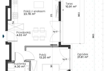 Rzut - Mieszkanie na sprzedaż 2 pokoje o powierzchni 45,31 m² - numer C-1 w Destino