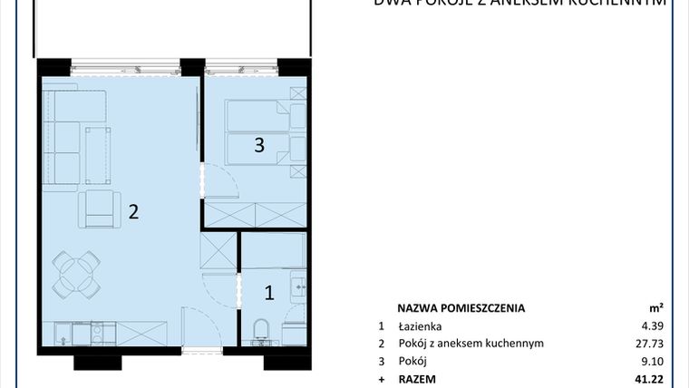 Rzut - Mieszkanie na sprzedaż 2 pokoje o powierzchni 41,22 m² - numer C.201 w Perłowa Przystań - Sianożęty - etap III