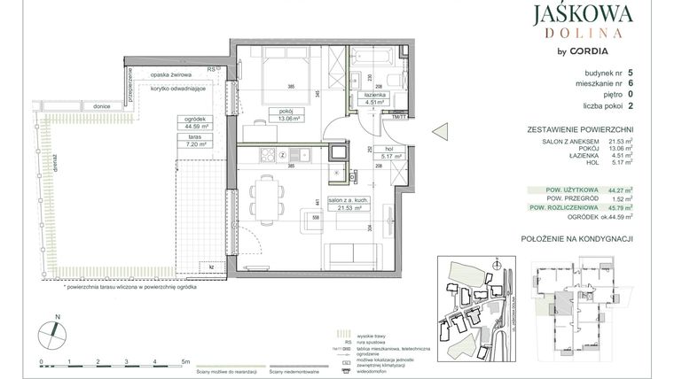 Rzut - Mieszkanie na sprzedaż 2 pokoje o powierzchni 45,79 m² - numer 5.A.6 w Villa Jaśkowa Dolina etap II