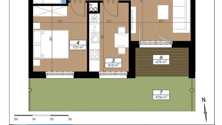 Rzut - Mieszkanie na sprzedaż 2 pokoje o powierzchni 45,44 m² - numer F/0/3 w Limone
