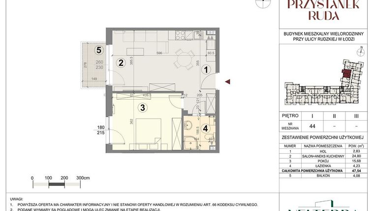 Rzut - Mieszkanie na sprzedaż 2 pokoje o powierzchni 47,74 m² - numer 44 w Przystanek Ruda