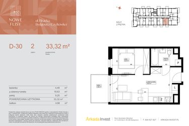 Rzut - Mieszkanie na sprzedaż 2 pokoje o powierzchni 33,32 m² - numer M30_NF.d w Nowe Flisy II