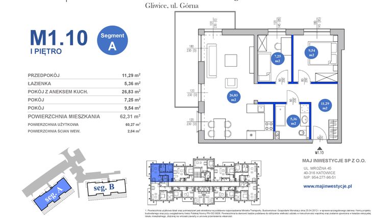 Rzut - Mieszkanie na sprzedaż 3 pokoje o powierzchni 60,27 m² - numer M1.10 w Osiedle Majowe 2.0 etap II