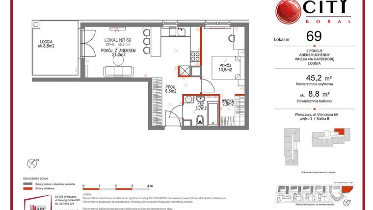 Rzut - Mieszkanie na sprzedaż 2 pokoje o powierzchni 45,2 m² - numer 69 w Comfort City Koral