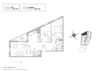 Rzut - Mieszkanie na sprzedaż 3 pokoje o powierzchni 75,81 m² - numer B1.13.7 w Alvarium 2.0
