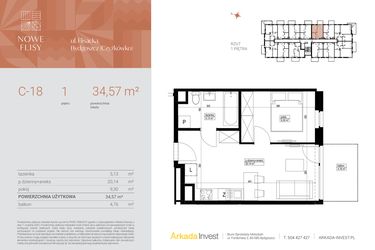 Rzut - Mieszkanie na sprzedaż 2 pokoje o powierzchni 34,57 m² - numer M18_NF.c w Nowe Flisy II