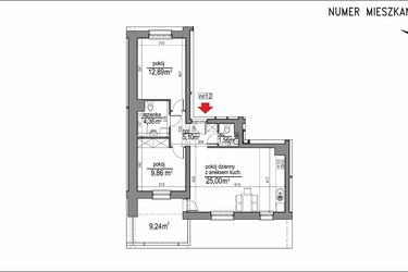 Rzut - Mieszkanie na sprzedaż 3 pokoje o powierzchni 58,77 m² - numer 3m.12 w Osiedle Rytm etap 2
