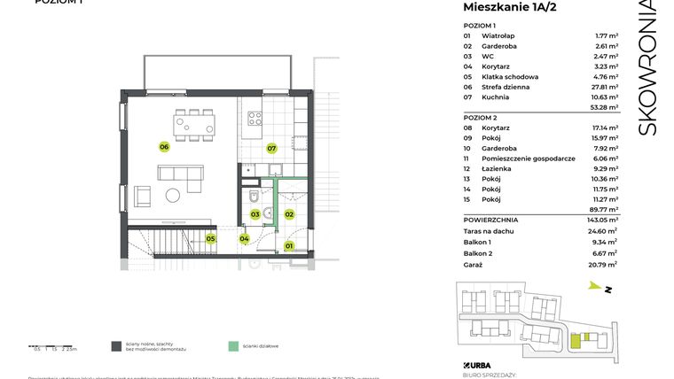 Rzut - Mieszkanie na sprzedaż 5 pokoi o powierzchni 143,05 m² - numer 1AL/2 w Skowronia