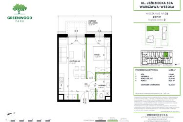 Rzut - Mieszkanie na sprzedaż 2 pokoje o powierzchni 40,33 m² - numer B 32 w Greenwood Park