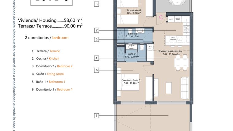 Rzut - Mieszkanie na sprzedaż 2 pokoje o powierzchni 58,6 m² - numer 0-PB-C w Apartamenty w Los Alcázares - 49717964