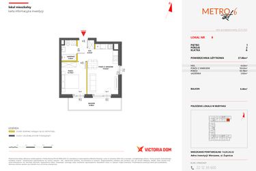 Rzut - Mieszkanie na sprzedaż 2 pokoje o powierzchni 37,86 m² - numer 8 w Metro Art 6