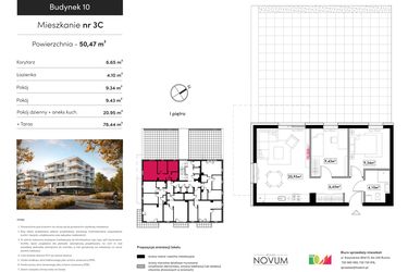 Rzut - Mieszkanie na sprzedaż 3 pokoje o powierzchni 50,47 m² - numer B10.M3C w Novum Rumia