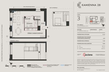 Rzut - Mieszkanie na sprzedaż 1 pokój o powierzchni 75,5 m² - numer 28.3 w Kamienna 28